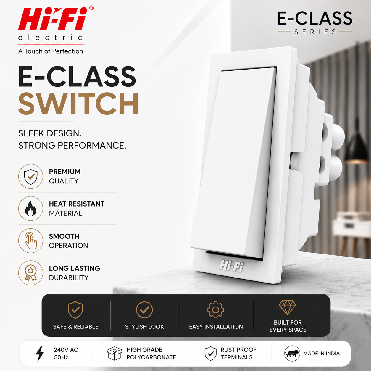 E-Class 10AX 1 Way Switch  – White, Grey & Black (Copy)