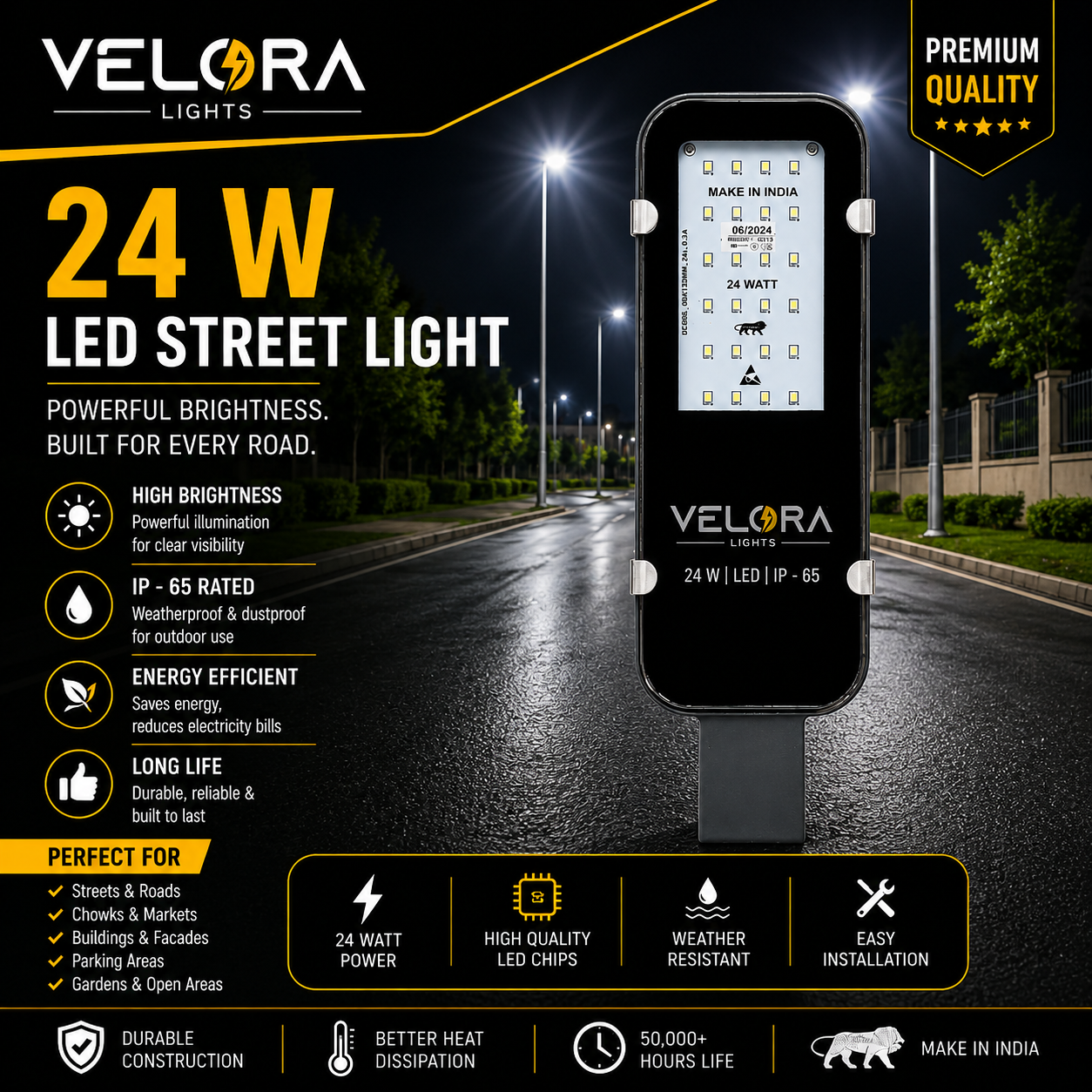 Velora 24W LED Street Light (Glass model)