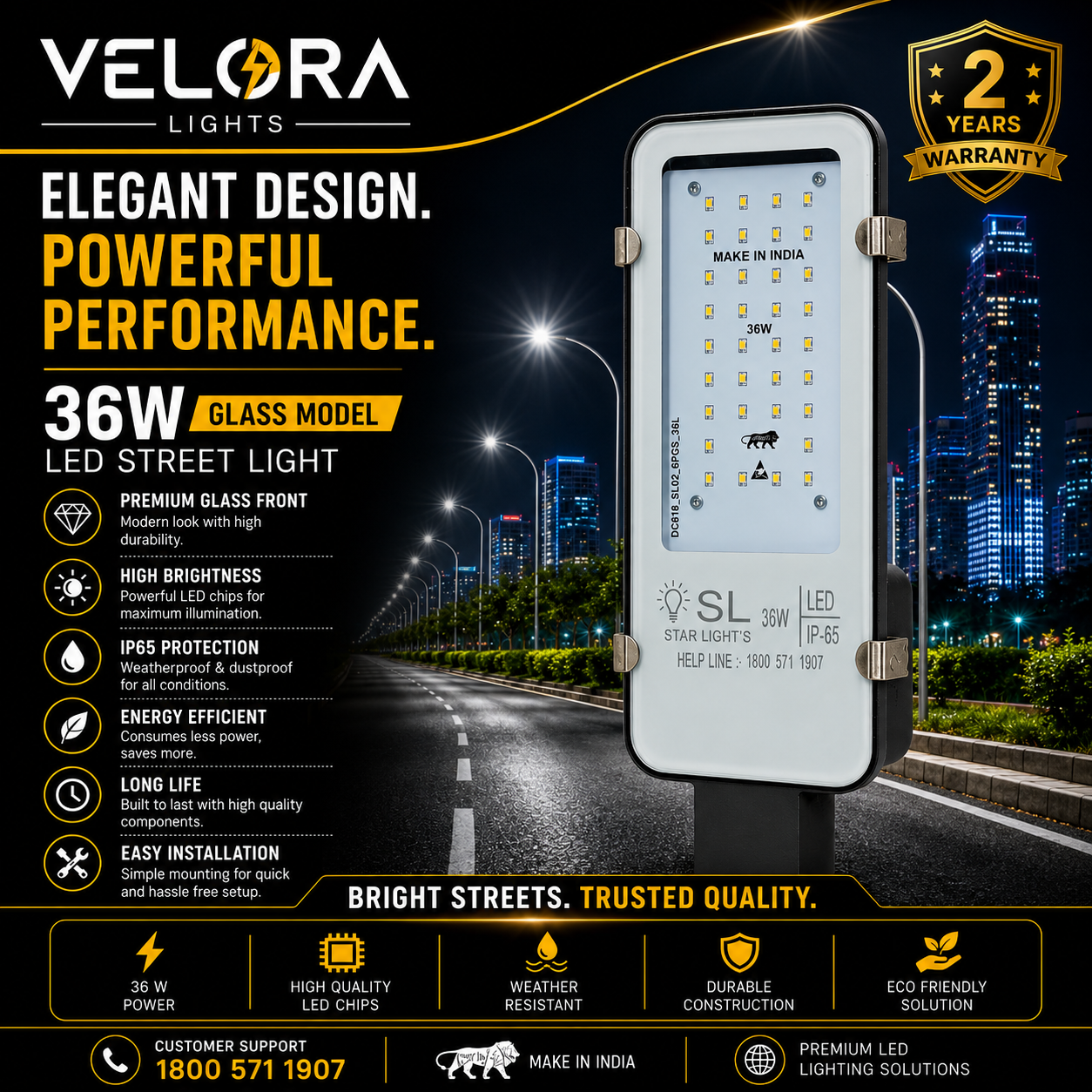Velora Glass Series 36W LED Street Light