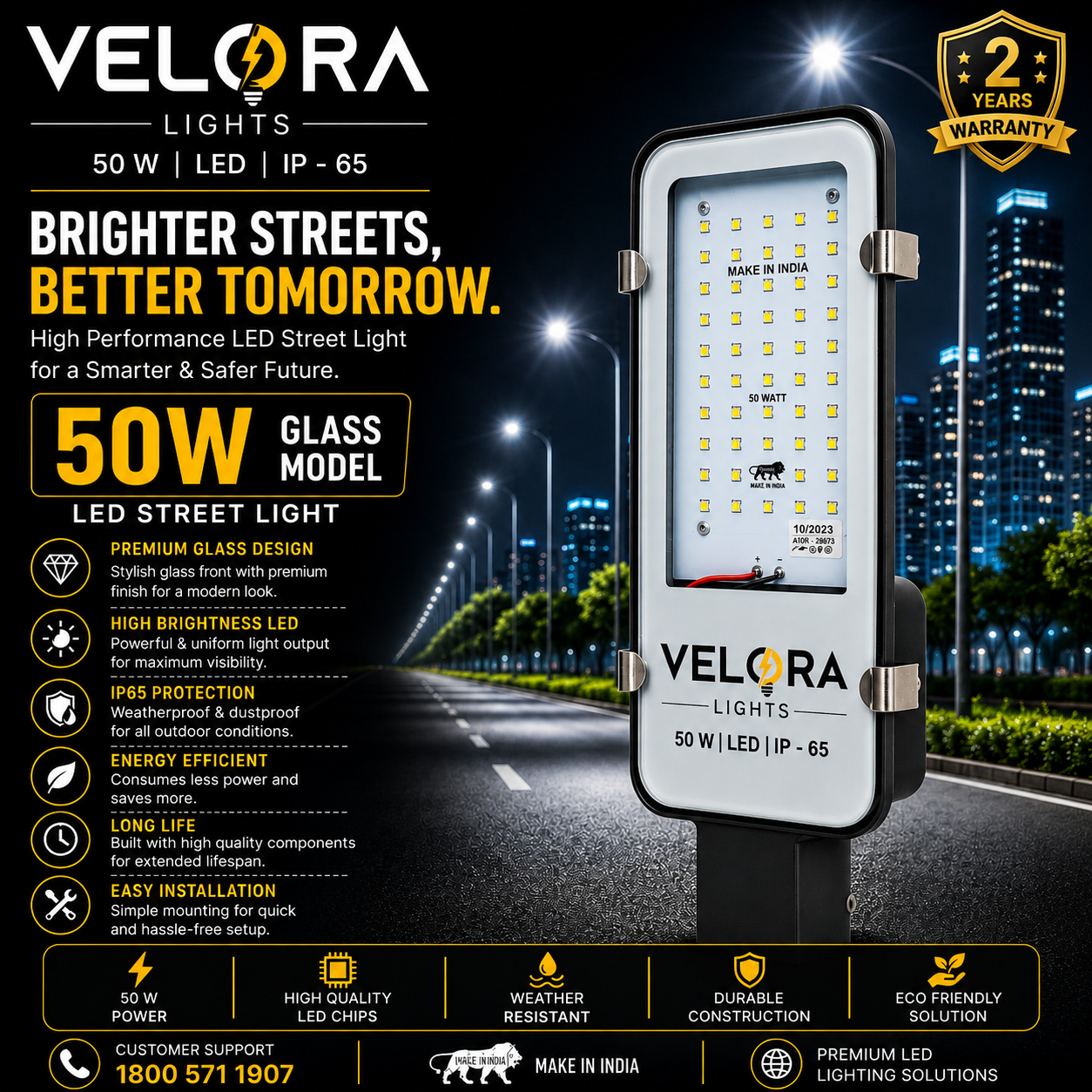 Velora Glass Series 50W LED Street Light