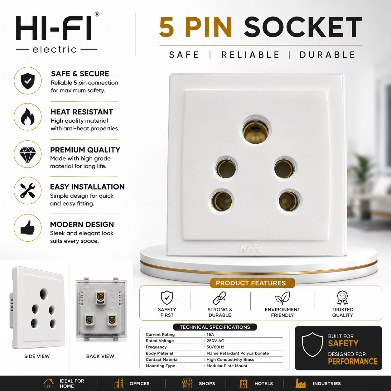HI-FI 6A 5 Pin Modular Socket