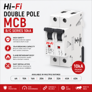 Hi-Fi Double Pole MCB – B/C Series 10kA (6A–63A)