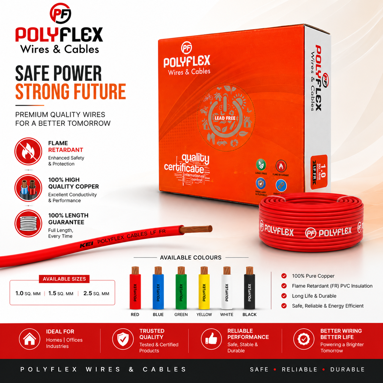 Polyflex LF FR Single Core House Wire – 90 Meter Coil