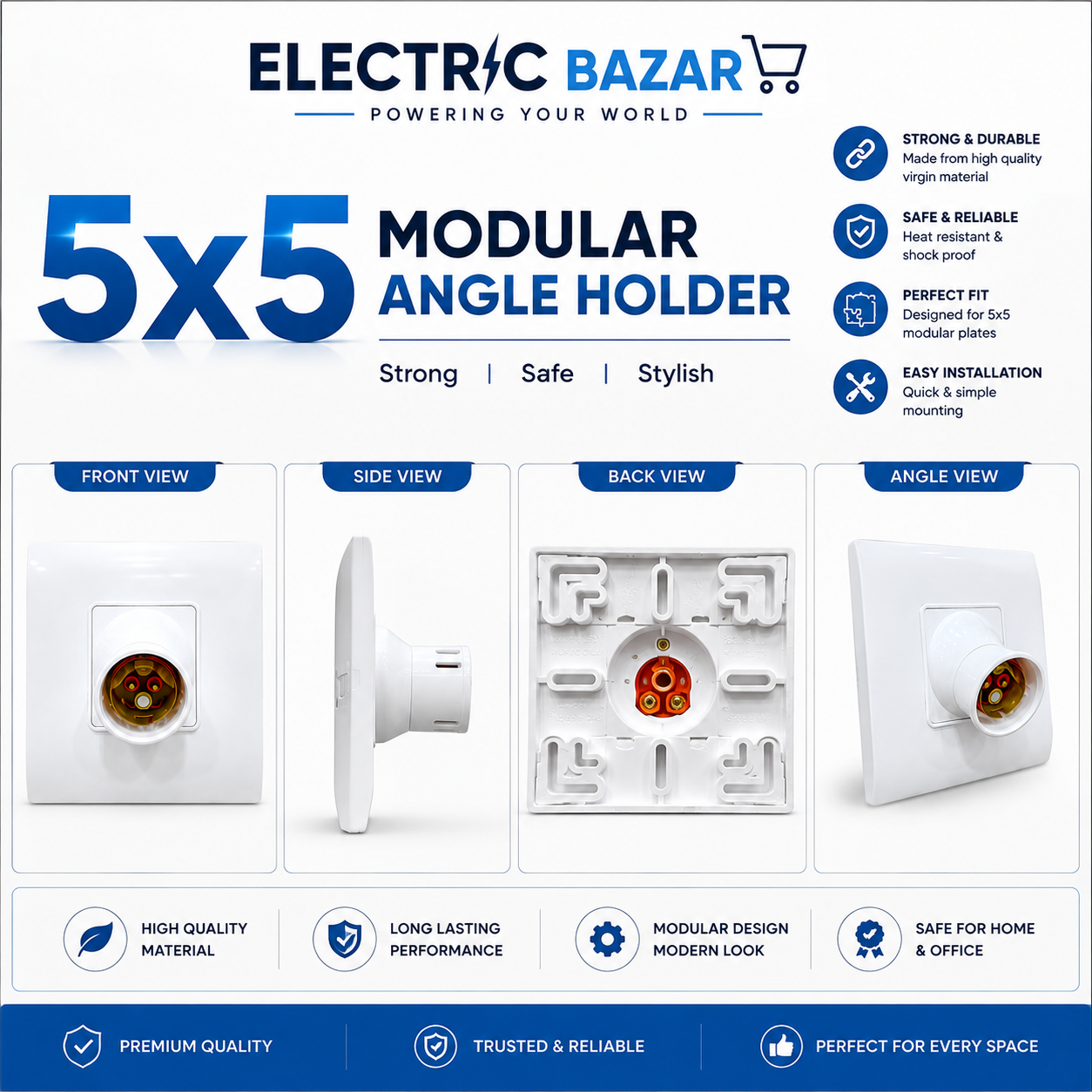 Premium 5x5 Modular Angle Holder | White | Easy Installation