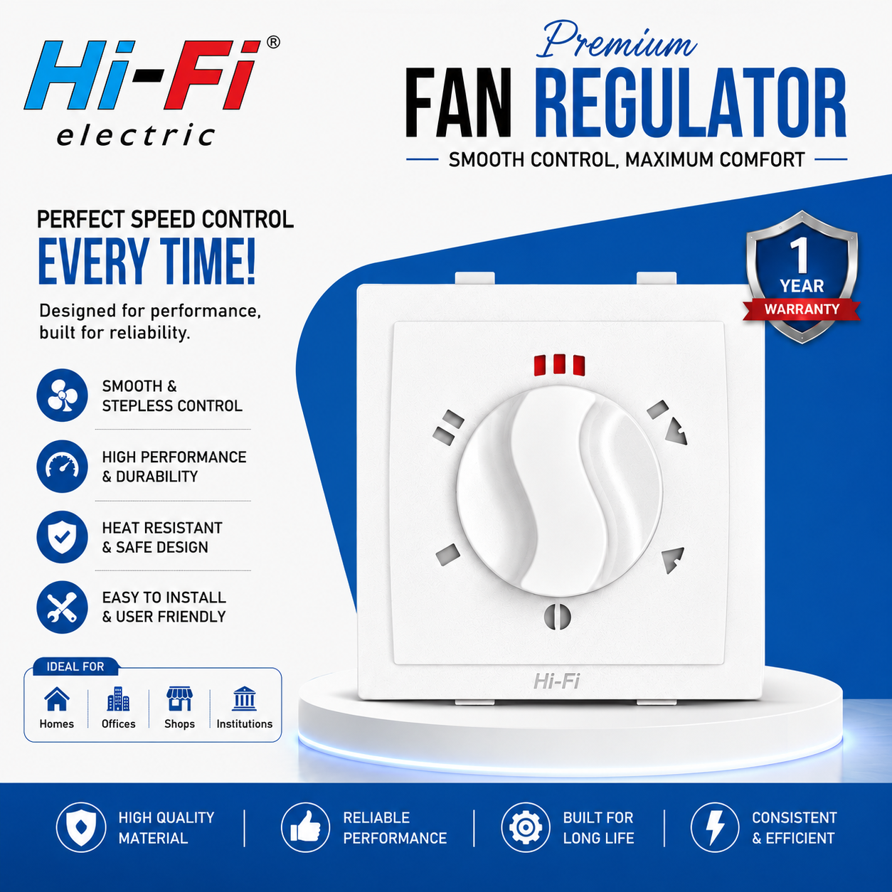 Hi-Fi Fan Regulator 30026 | Modular Step Fan Speed Regulator (White)