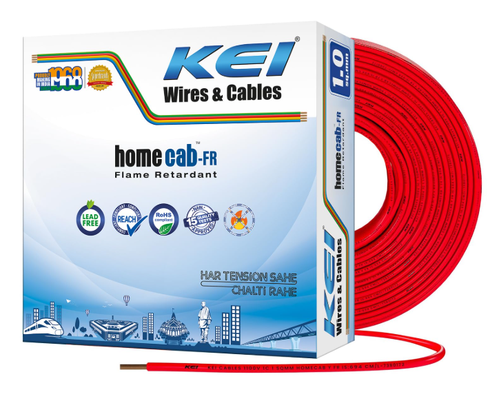 KEI WIRES & CABLES Homecab 1 sqmm TO 2.5 sqmm 1 Core 99.97% Pure Copper Conductor Flame Retardant House Wire PVC Insulated Cable for Domestic & Industrial Electrical Wiring (Red, 90 Meters)