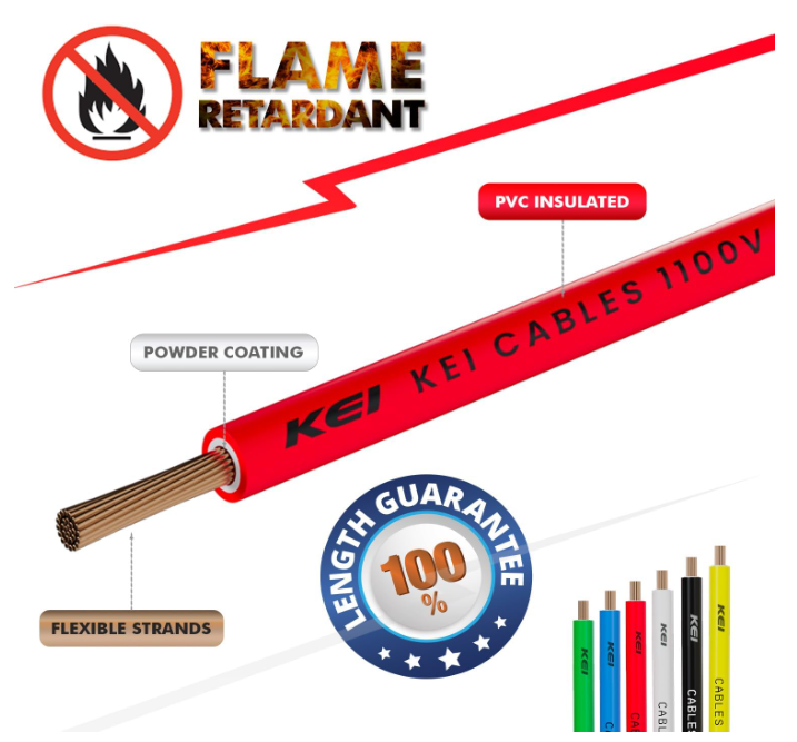 KEI WIRES & CABLES Homecab 1 sqmm TO 2.5 sqmm 1 Core 99.97% Pure Copper Conductor Flame Retardant House Wire PVC Insulated Cable for Domestic & Industrial Electrical Wiring (Red, 90 Meters)