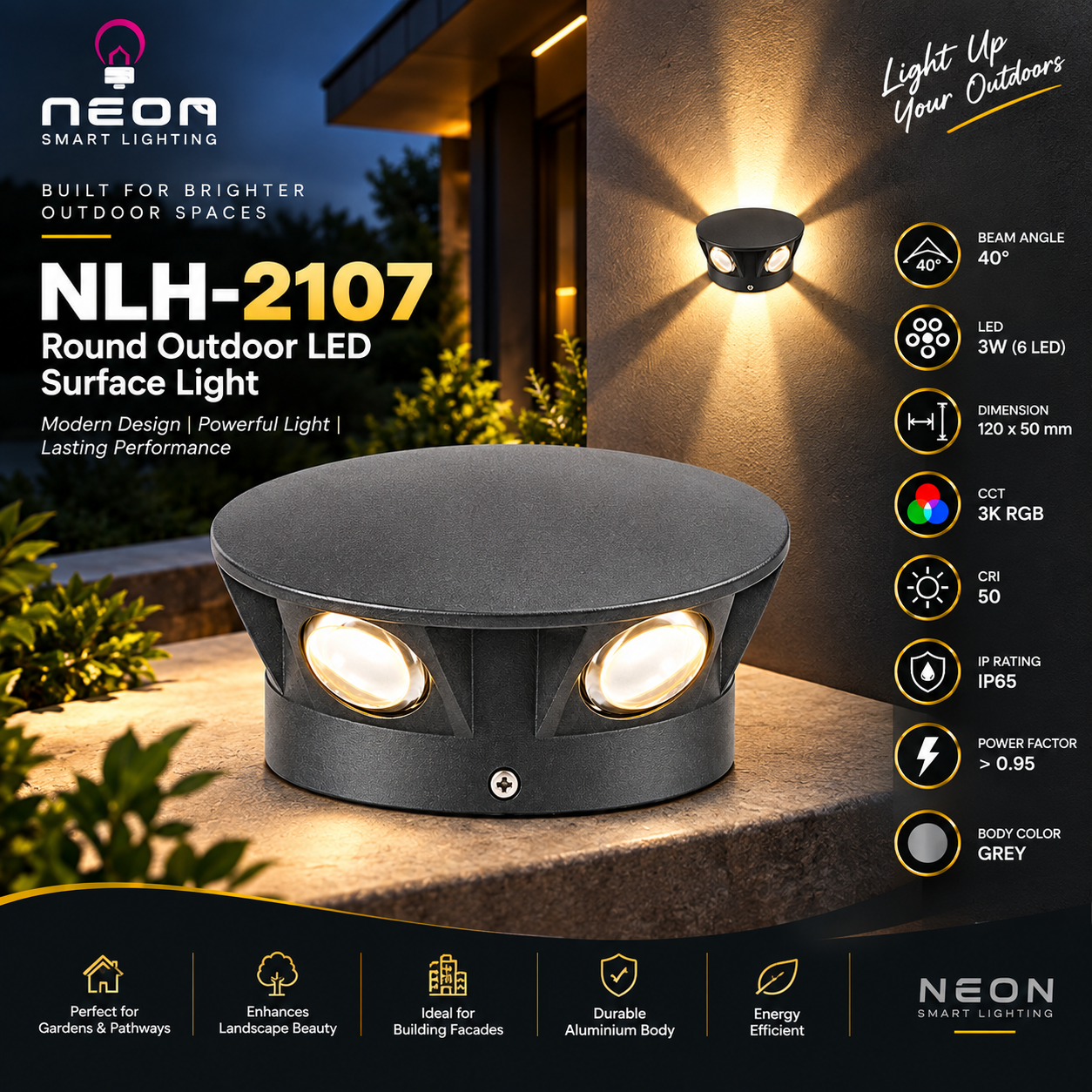 NEON NLH-2107 – Round Outdoor LED Surface Light