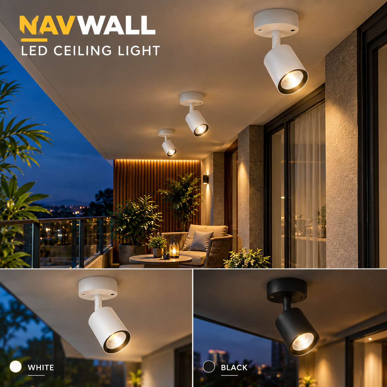 NAVWALL Adjustable LED Wall Light | 12W–30W Cylindrical Surface Mounted Spotlight