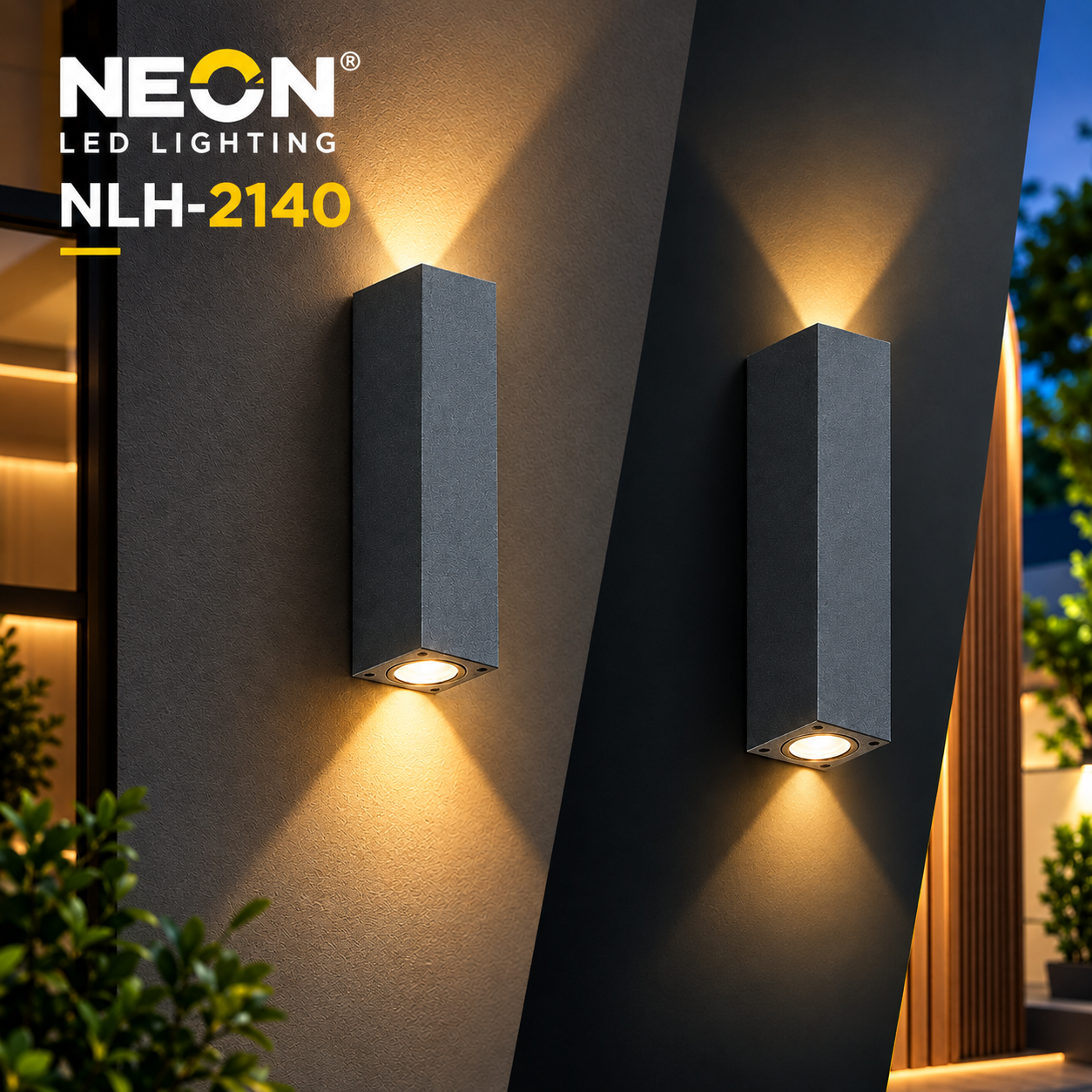 NEON NLH-2140 3W × 2 LED Up & Down Wall Light | Rectangular Outdoor LED Light