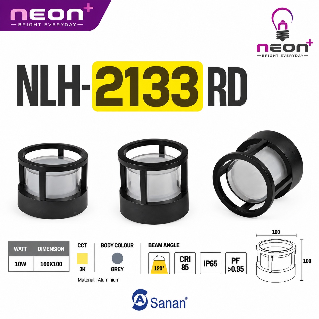 NLH-2133 RD 7W Outdoor LED Bollard Light | 3K | IP65
