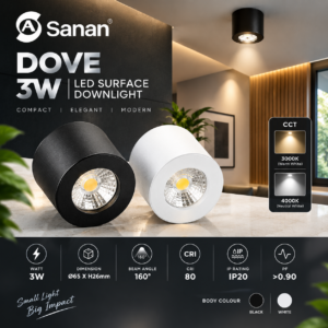 3W DOVE LED Surface Downlight – Black & White | 160° Beam Angle