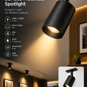 M20-S1010 10W/20W Surface Mounted LED Spotlight – OSRAM, Black Aluminium, 36° Beam