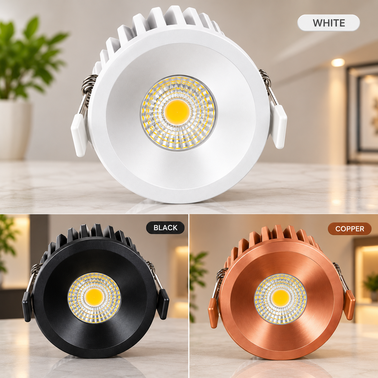 NEON WEE LED Downlight | 3W Recessed Ceiling Light | 36° Beam Angle | 3K 4K 6K CCT | White Black Copper