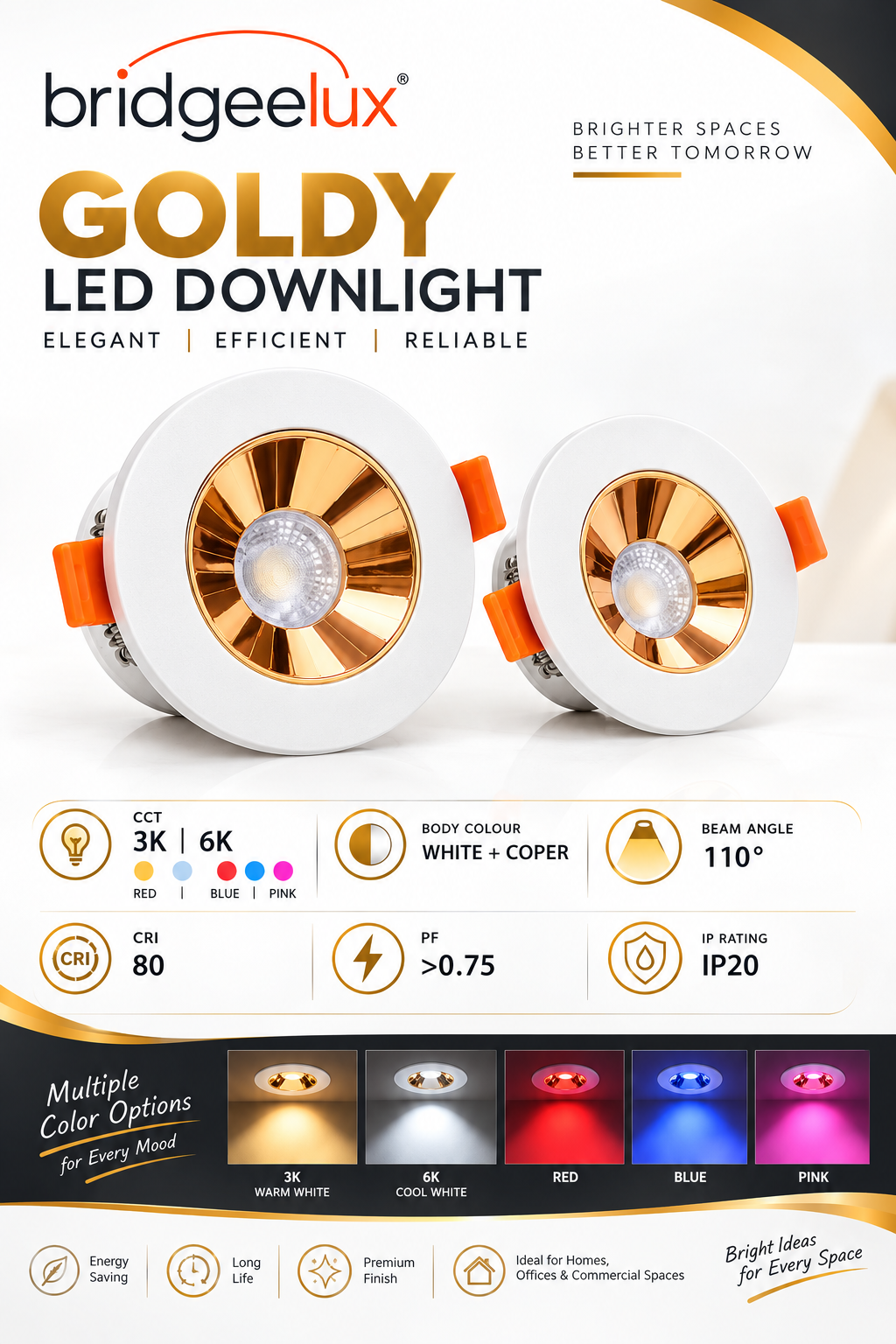 7W GOLDY LED Recessed Downlight 110° – White + Copper