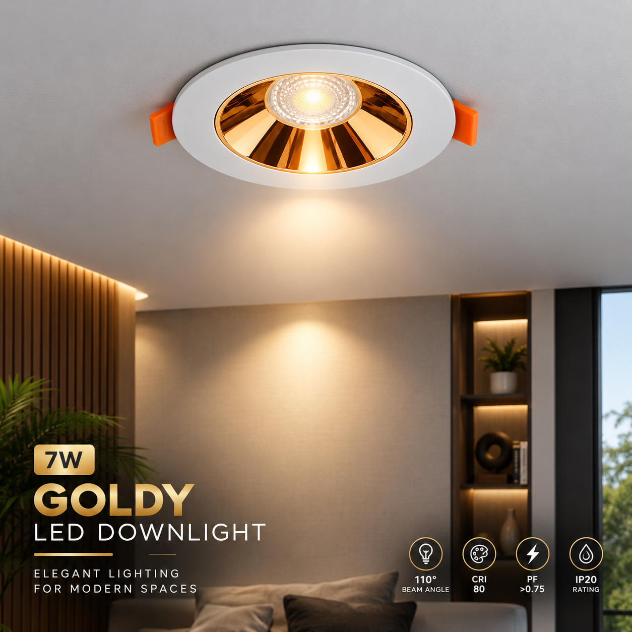 7W GOLDY LED Recessed Downlight 110° – White + Copper