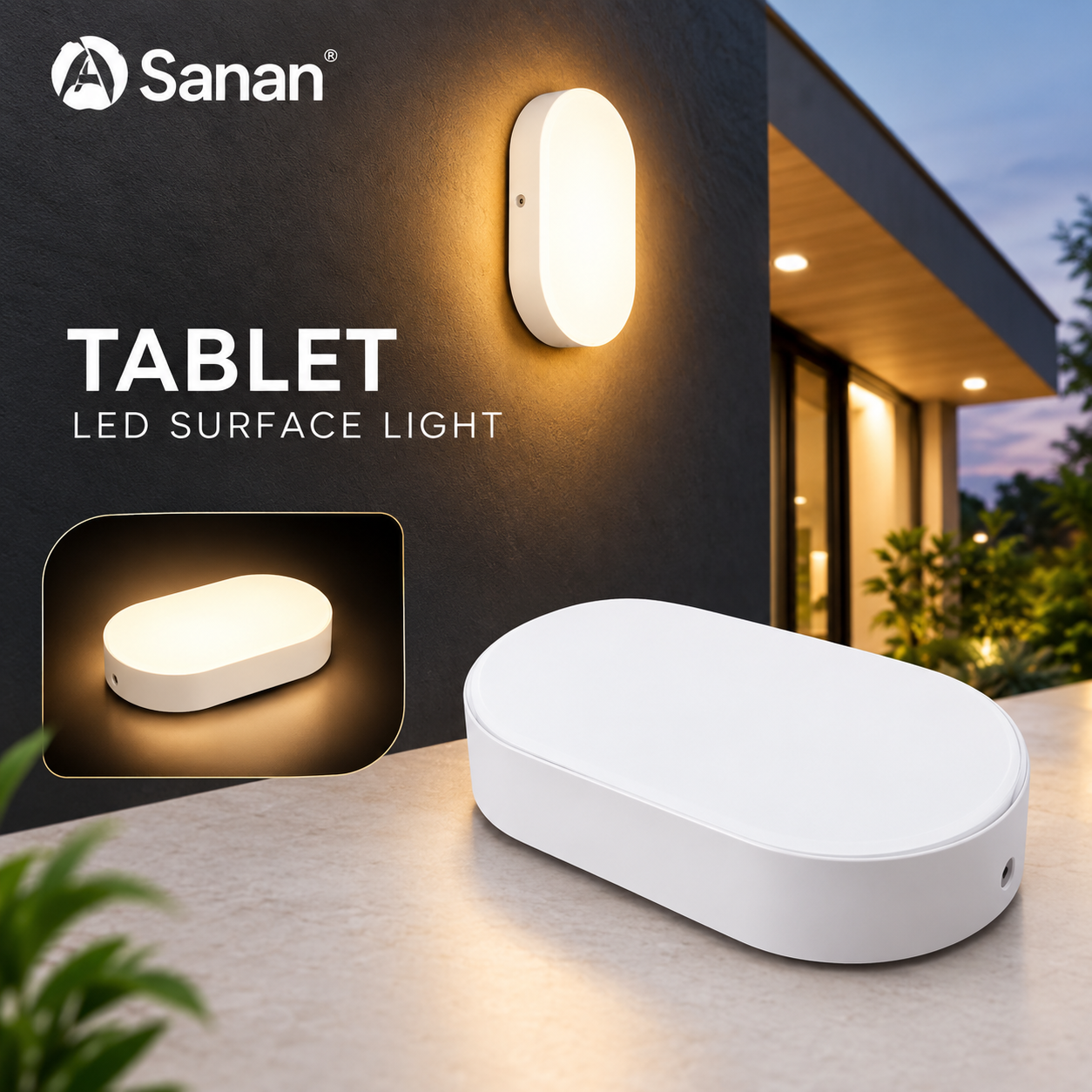 Sanan TABLET LED Surface Light 10W & 18W | 3K Warm White | IP65 Outdoor Wall Light