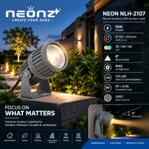 10W Grey Outdoor LED Spotlight | 8° Narrow Beam IP65 Aluminium Garden Light