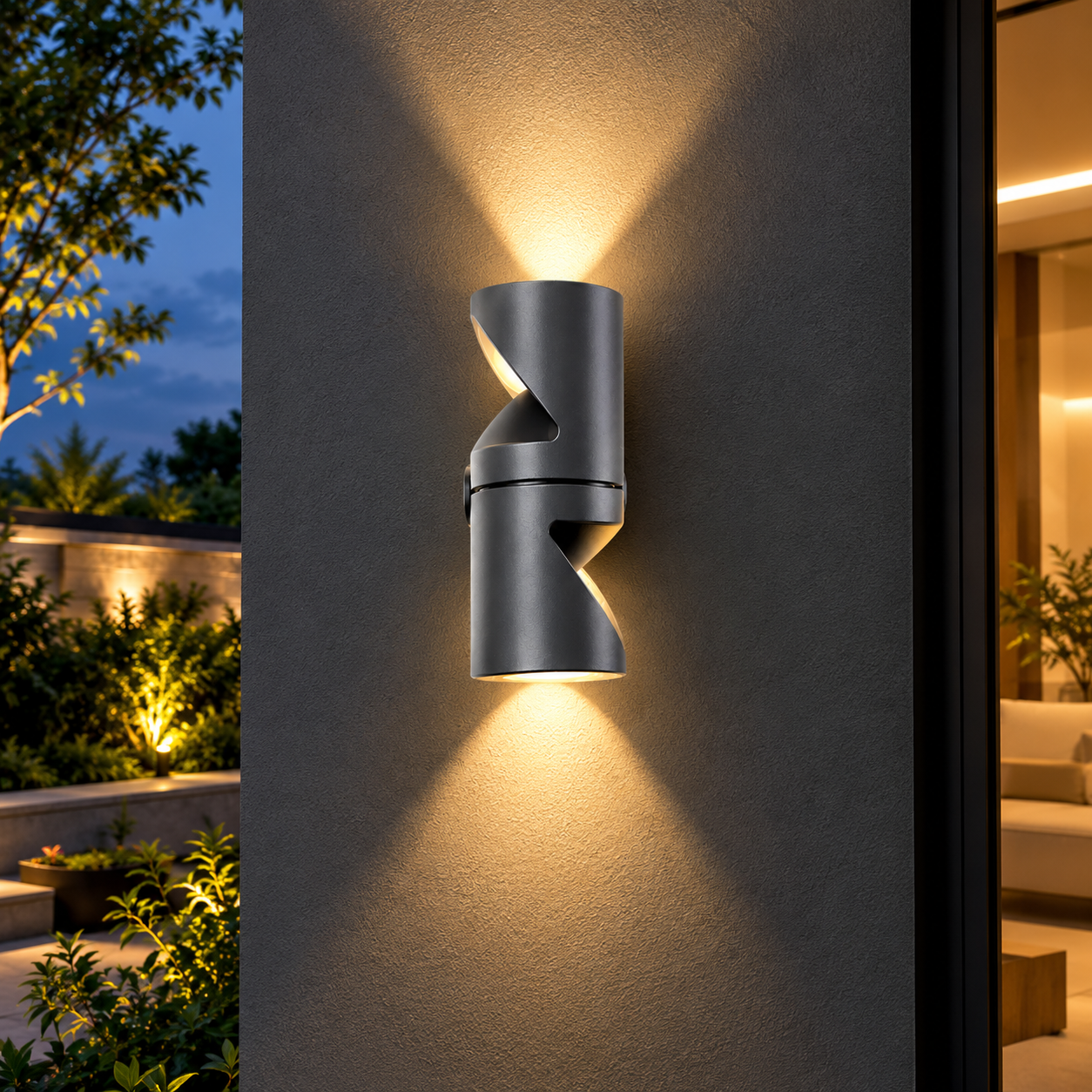 NEON 2153 2×1W Outdoor LED Wall Light | 40° Beam Angle | Grey Aluminium | IP65 | Up & Down Decorative Wall Light