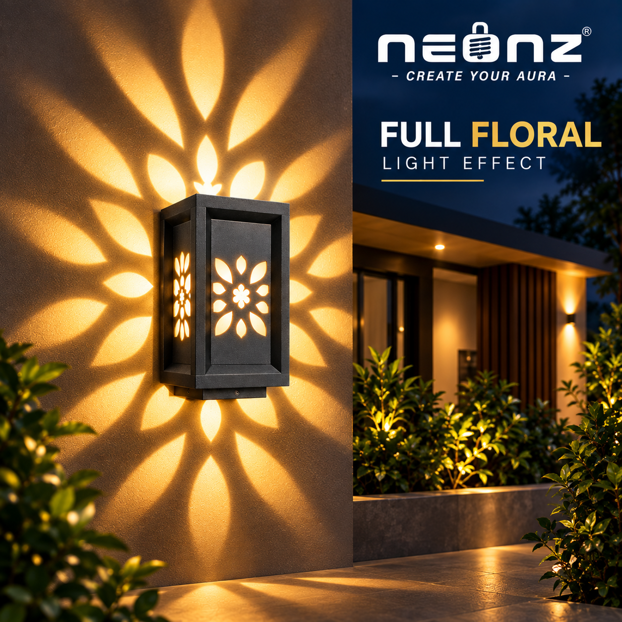 NEONZ 18W Full Floral Outdoor LED Surface Light | 3K Warm White | IP65