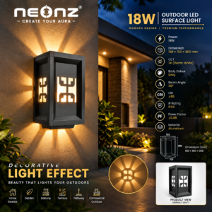 NEONZ 18W Outdoor LED Surface Light | Geometric Light Effect | 3K Warm White | IP65