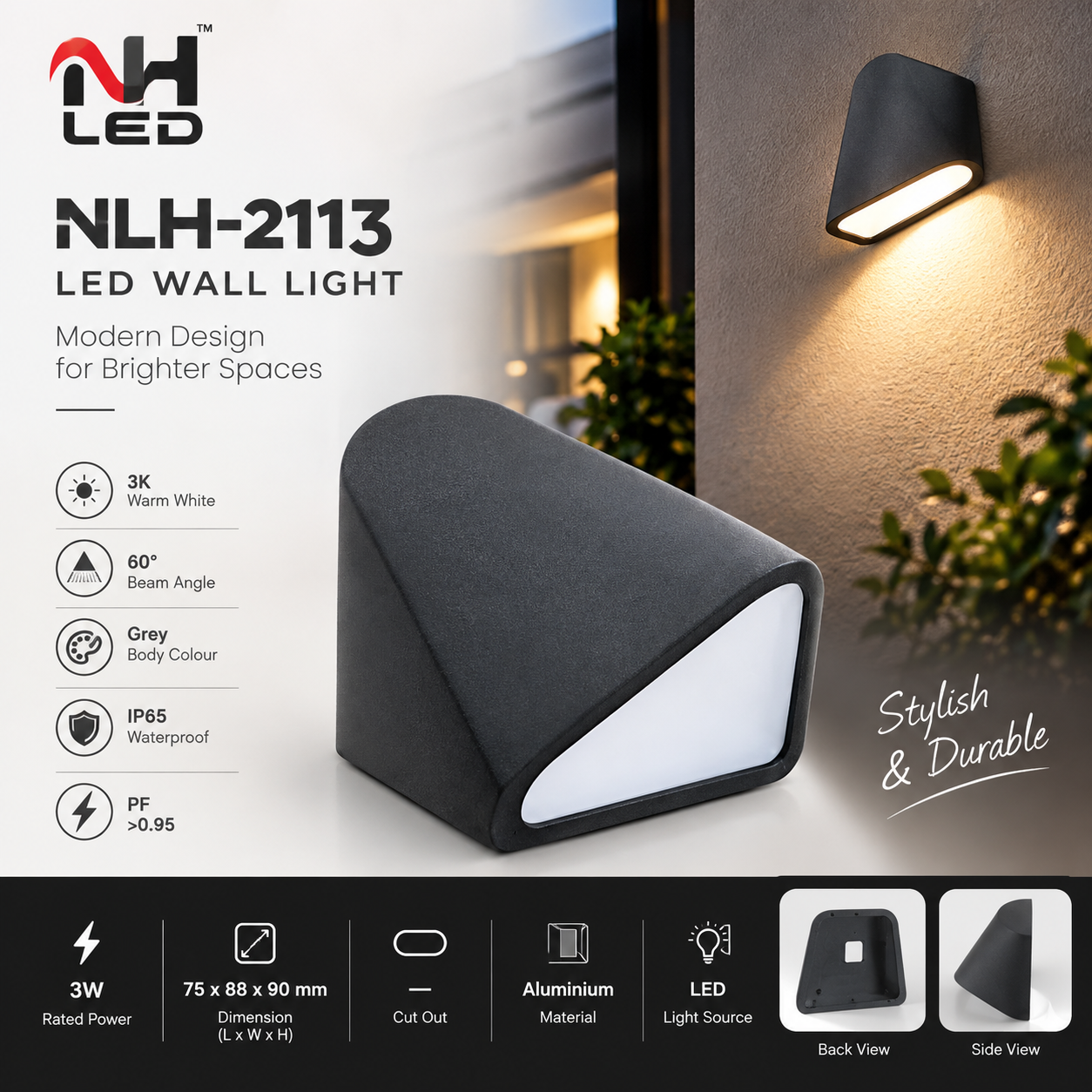 NLH-2113 LED Outdoor Wall Light | 3W Aluminium Up-Down Wall Light | 3K Warm White | IP65 | 60° Beam Angle  mane aa product nu discription apo