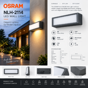 OSRAM NLH-2114 LED Outdoor Wall Light 12W | Grey Aluminium Wall Lamp | 3K Warm White | IP65 Waterproof | 120° Beam Angle