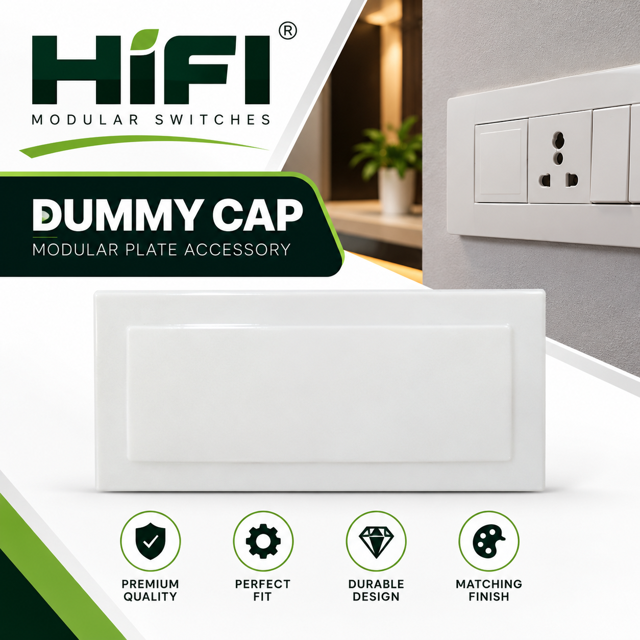 HIFI Modular Dummy Cap White | Electrical Switch Board Blank Cover Plate