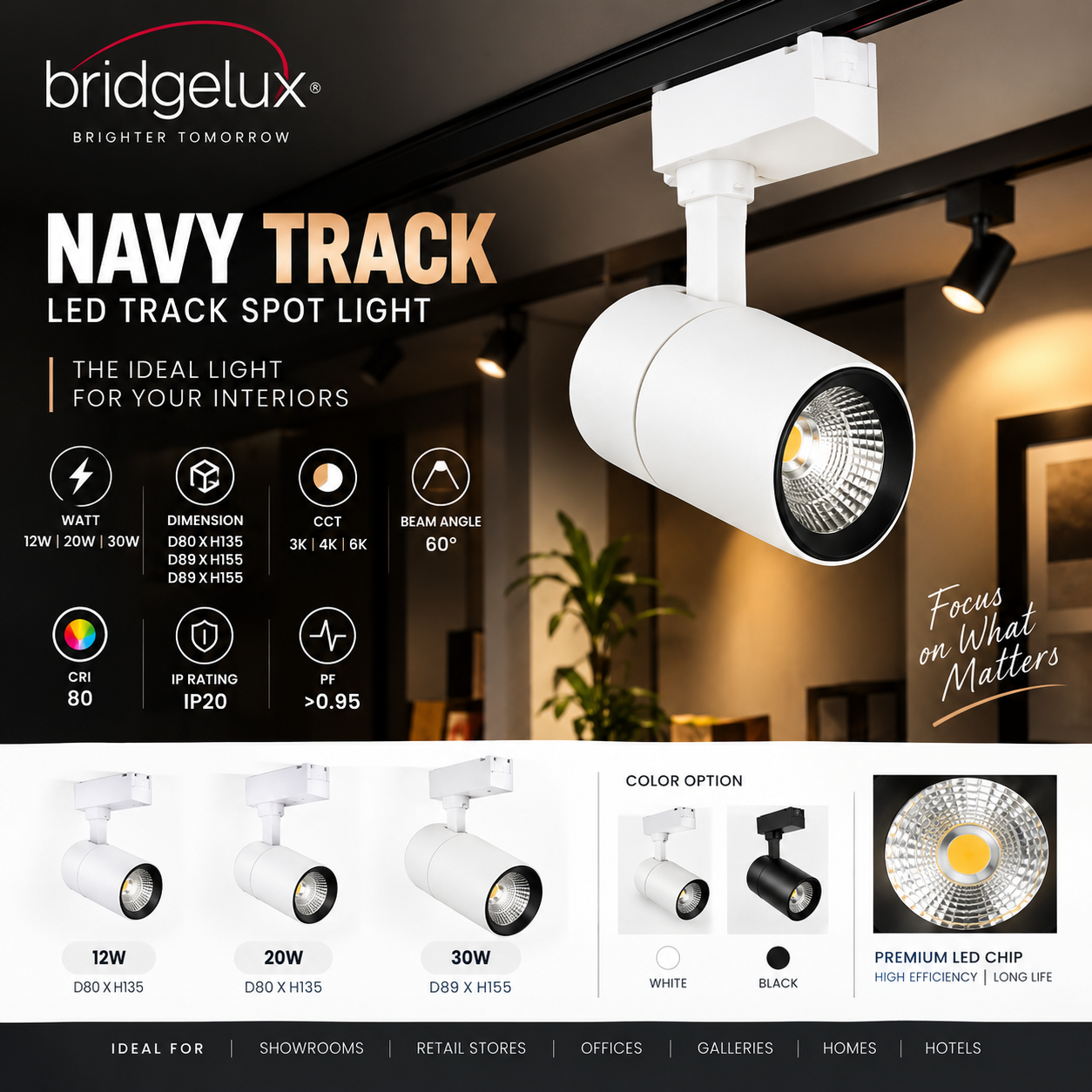 NAVY TRACK LED Track Light – 12W/20W/30W | 60° Beam Angle