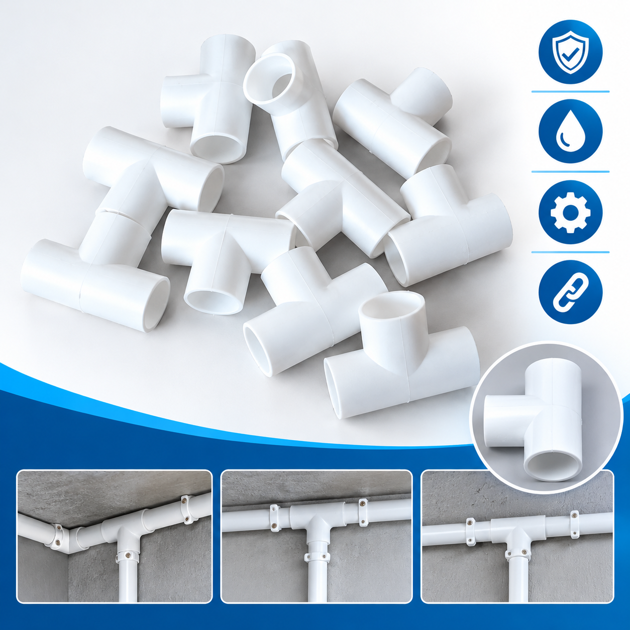 PVC Electrical Conduit T-Type Connector – White Plastic Pipe Fitting