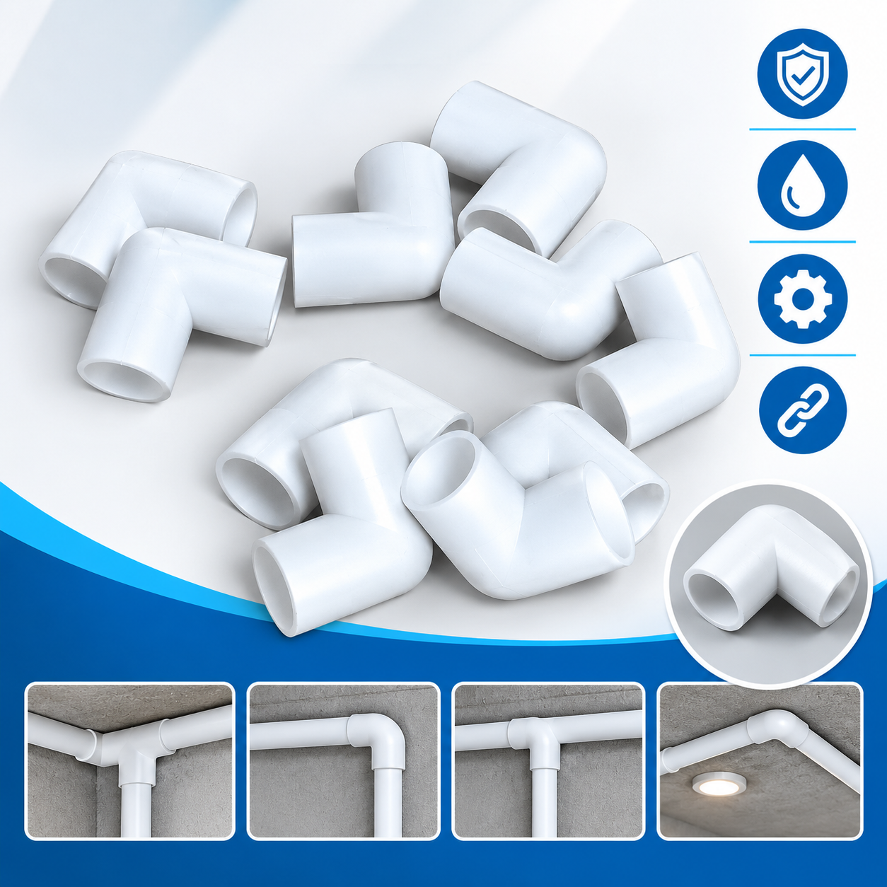 White PVC Electrical Conduit 90 Degree Elbow Bend Connector – Electrical Pipe Fitting for Wiring Installation