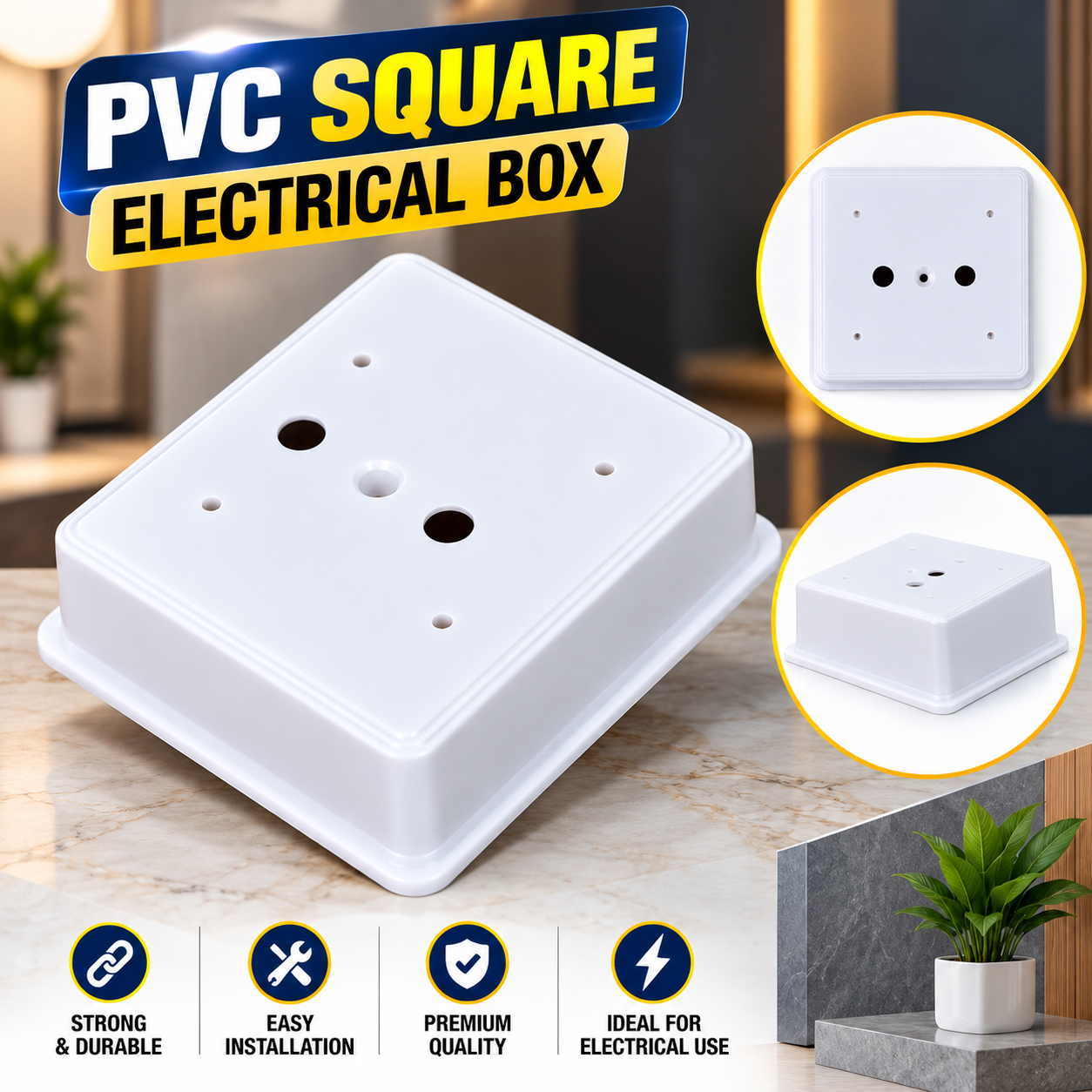 White PVC Square Electrical Box | Surface Mount Electrical Wiring & Fitting Box | PVC Electrical Junction Box
