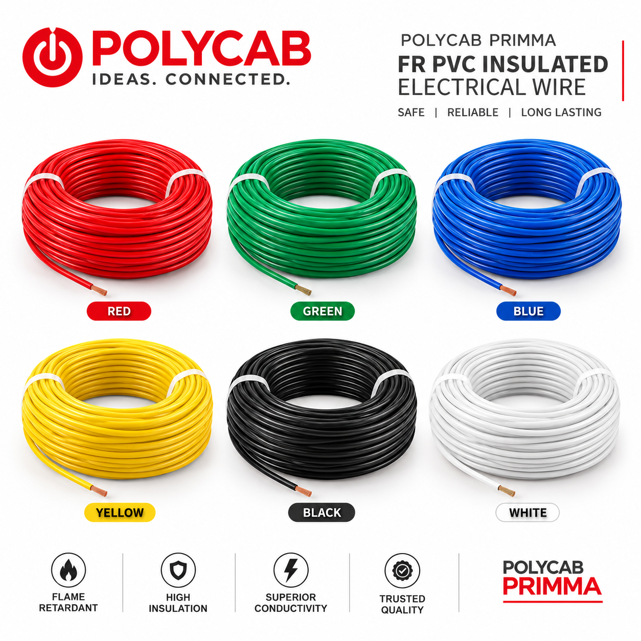 Polycab Primma  FR PVC Insulated Copper Electrical Wire – Single Core House Wiring Cable