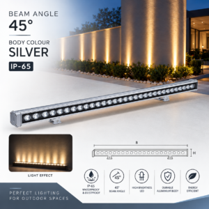 NLH-7501 Silver Linear LED Wall Washer Light 45° Beam Angle | IP65 Outdoor Light