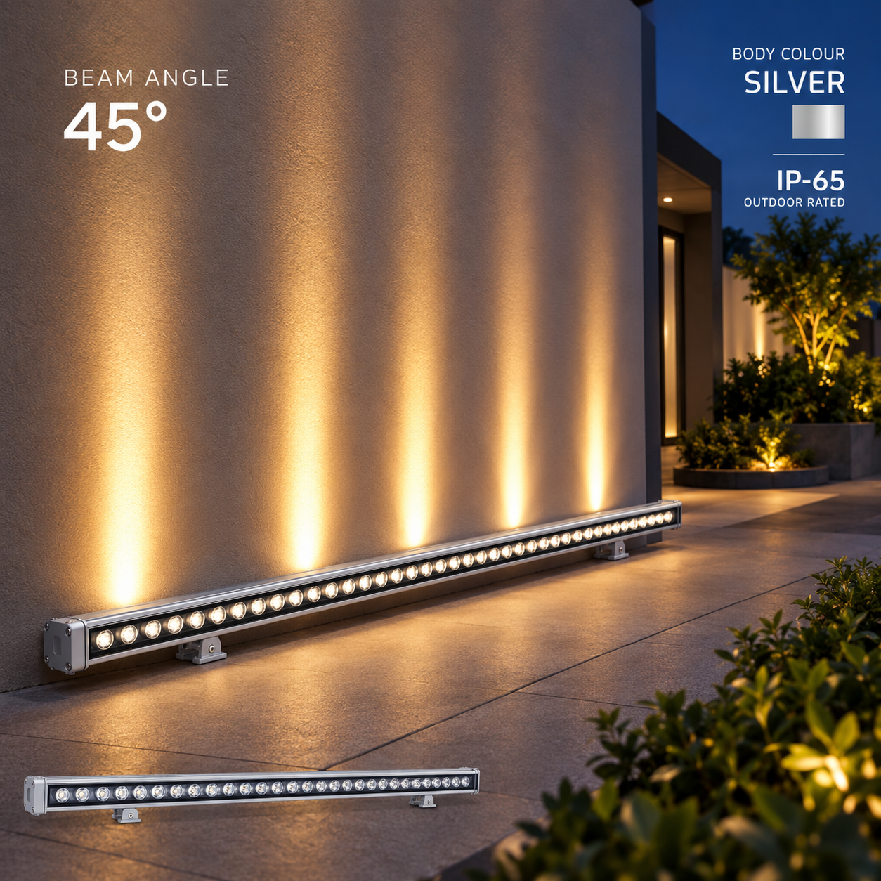 NLH-7501 Silver Linear LED Wall Washer Light 45° Beam Angle | IP65 Outdoor Light