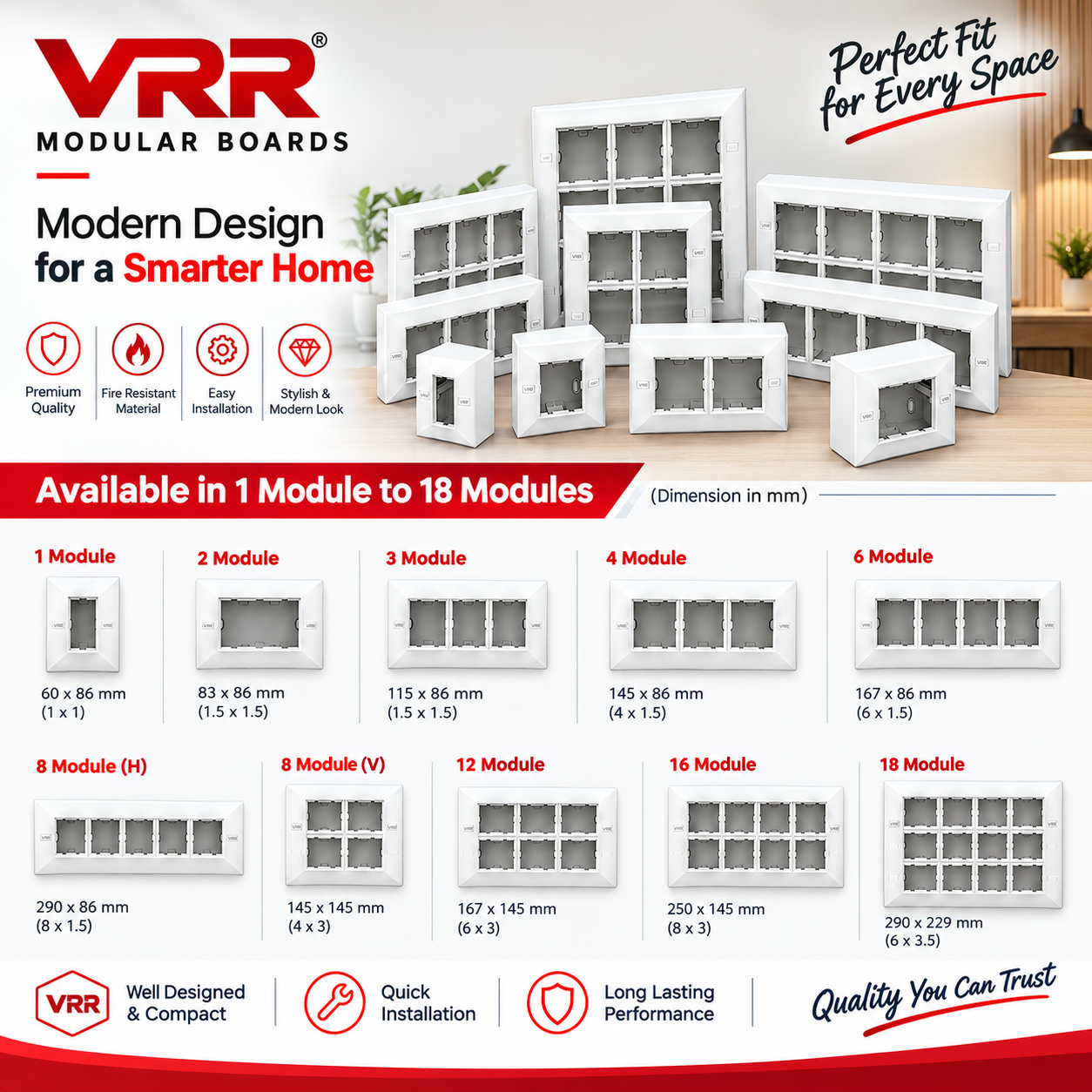 VRR Premium Modular Switch Board Plate for Home & Office